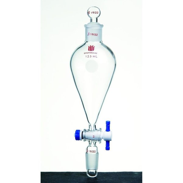 Synthware FUNNEL, SEPARATORY, 14/20, 2mm PTFE STOPCOCK, GLASS STOPPER, 100mL. F451100A